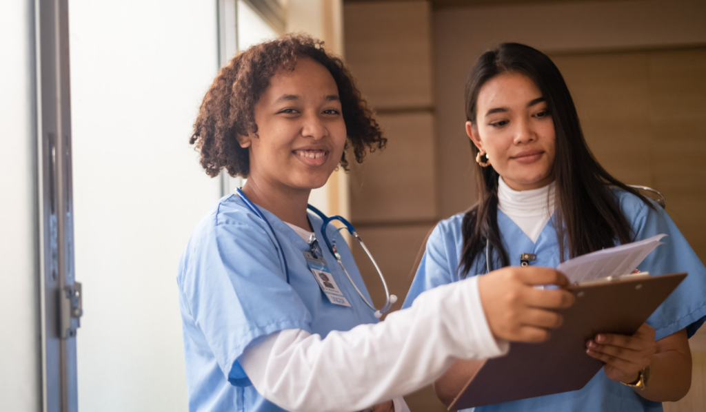 Nurse reviewing professional development goals with a healthcare leader as part of a nurse retention strategy | CHCI