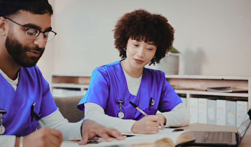 Healthcare mentor and nurse discussing professional development during a structured mentoring session  | CHCI