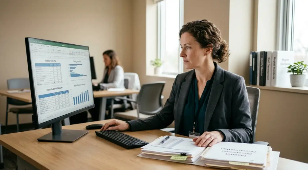 Nursing Director Analyzing Workforce Data for Magnet Documentation | Creative Health Care Insight